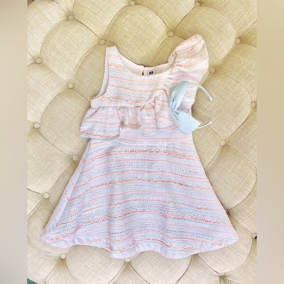 JANIE AND JACK Pink Blue Boucle Tweed 4 pcs Dress Set - Picture 5 of 6